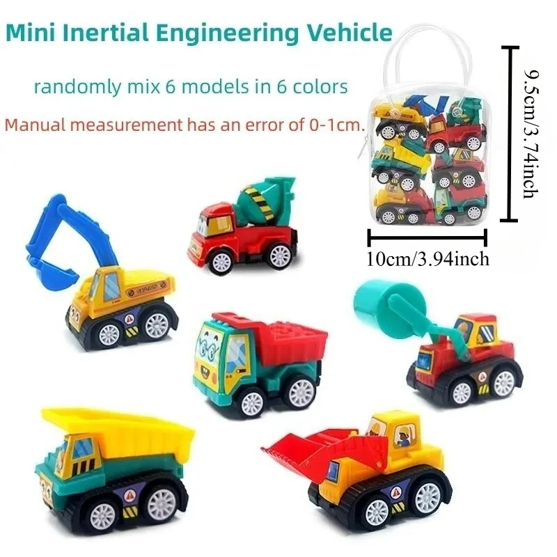 Pull Back Car Toy Set Mini Inertial Engineering Vehicles for Kids Cartoon Style Play Vehicles 6Pcs car toys
