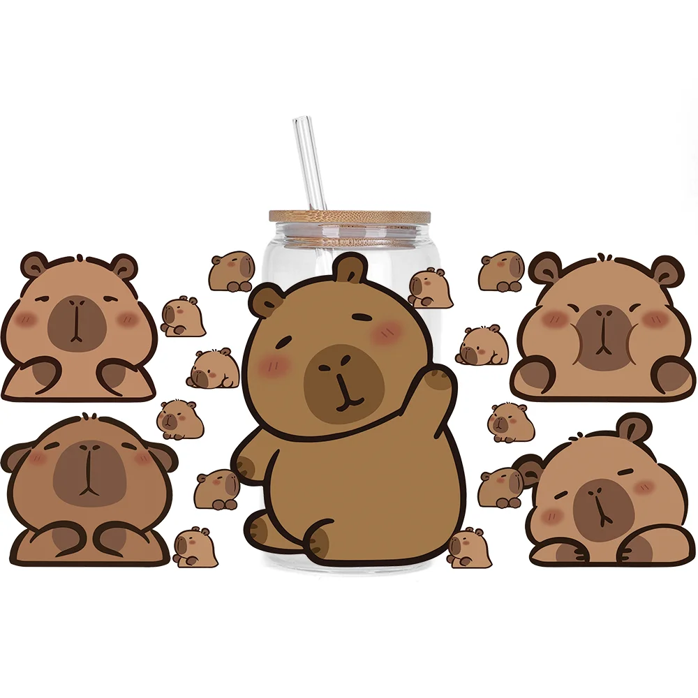 Cute capybara series Easy peel waterproof DIY Decals 3D transfers uvdtf crystal stickers 16oz uv dtf cup wraps for Glasses