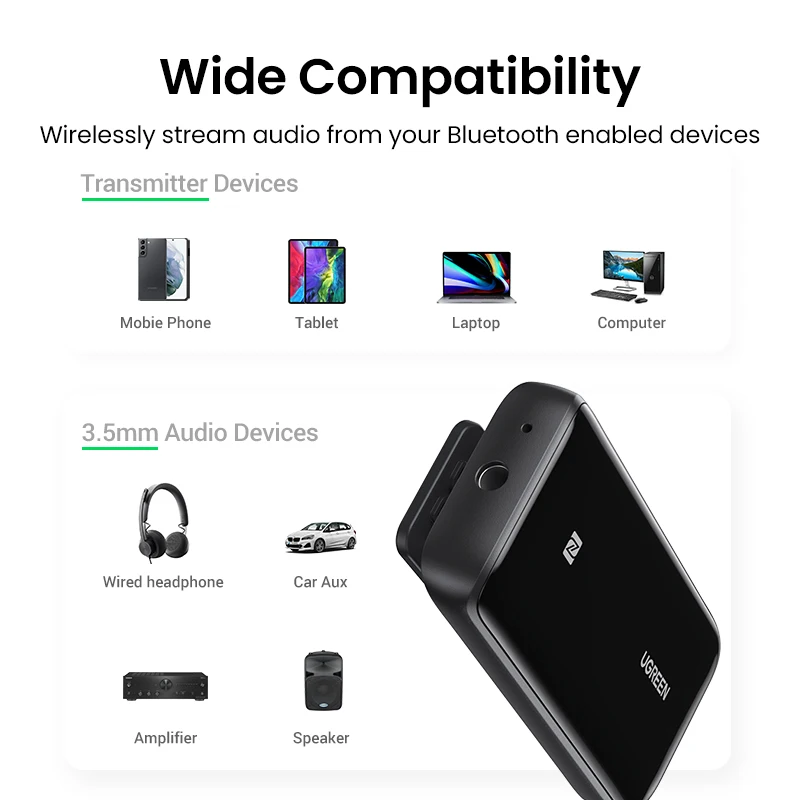 UGREEN Bluetooth 5.0 Receiver USB DAC 3.5mm Wireless Audio Headphone Amplifier NFC aptX aptX HD QCC3034 Bluetooth 5.0 Adapter