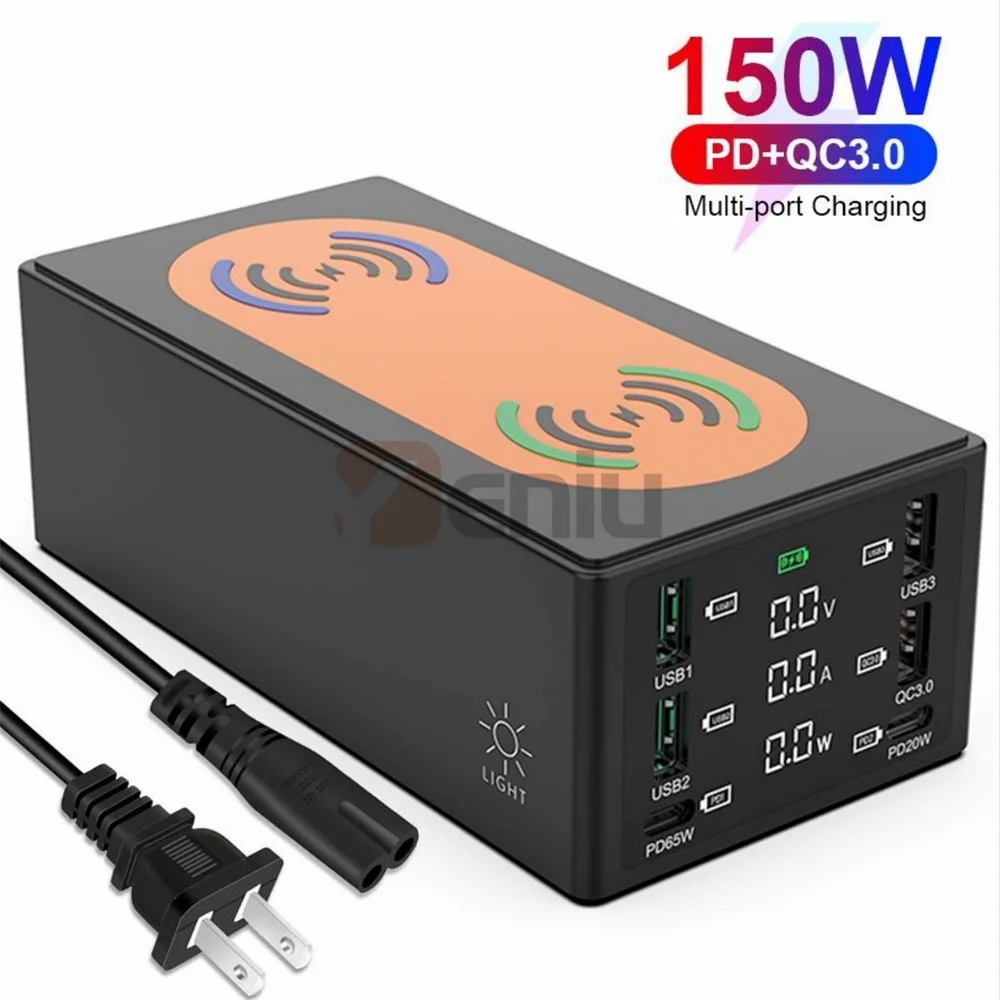 

150W Type C Usb multi charger Station Qi Wireless Charger PD3.0 QC4.0 3.0 Fast Chargers For iPhone 14 13 Samsung Macbook Laptop