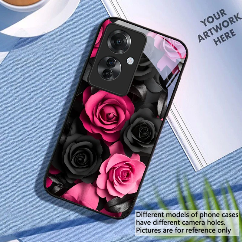 Chic Black Pink Rose Glass Phone Case