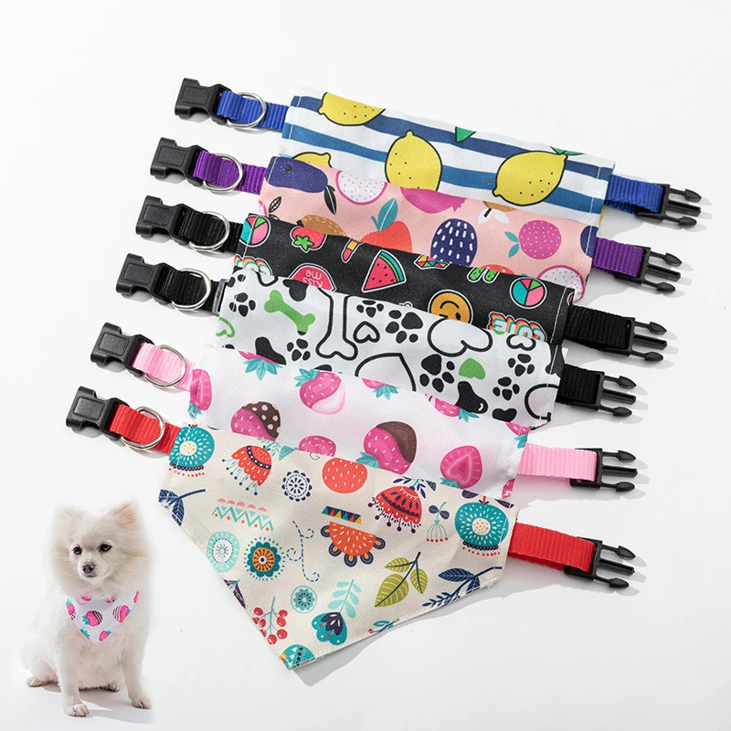 

Free Shipping Dog Bib Saliva Towel Cartoon Fruit Puppy Bone Printed Dog Adjustable Triangle Scarf Bandanas Pet Accessories