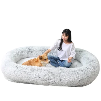 Large Human Dog Sofa Bed Oval Dog Bed Removable Cover Long Plush Pet Kennel Bed Mats Pet Cat Bed Winter Warm Sleeping Floor Mat