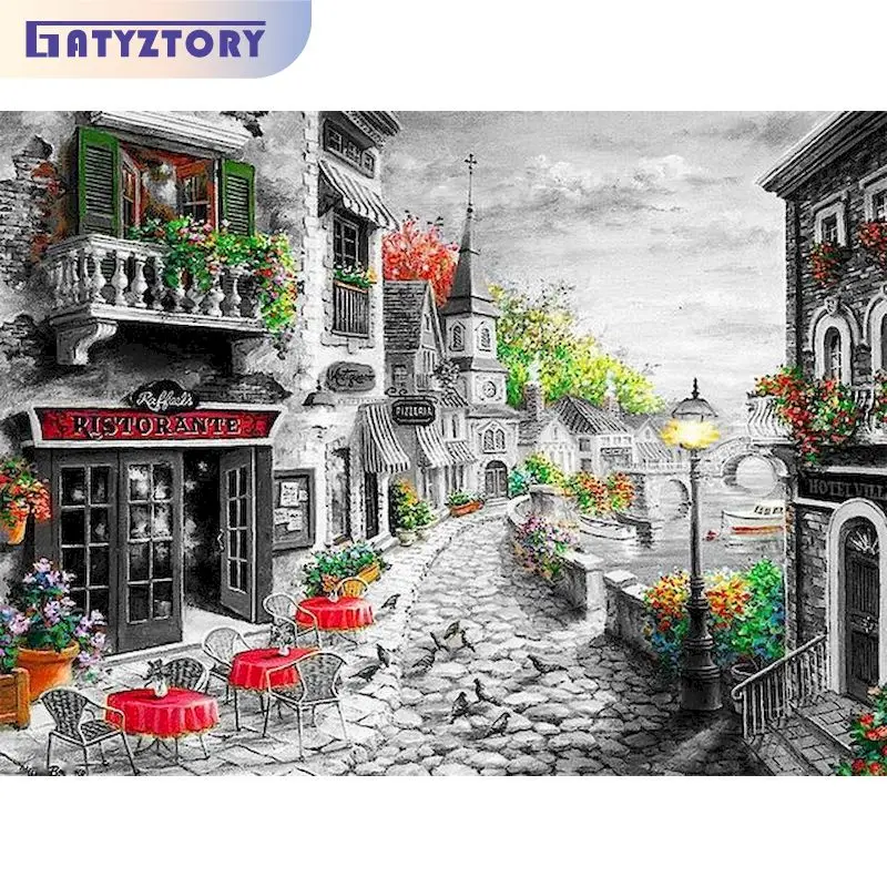 

GATYZTORY Frame Town Street Landscape DIY Painting By Numbers Modern Wall Art Canvas Painting Home Decoration For Unique Gift
