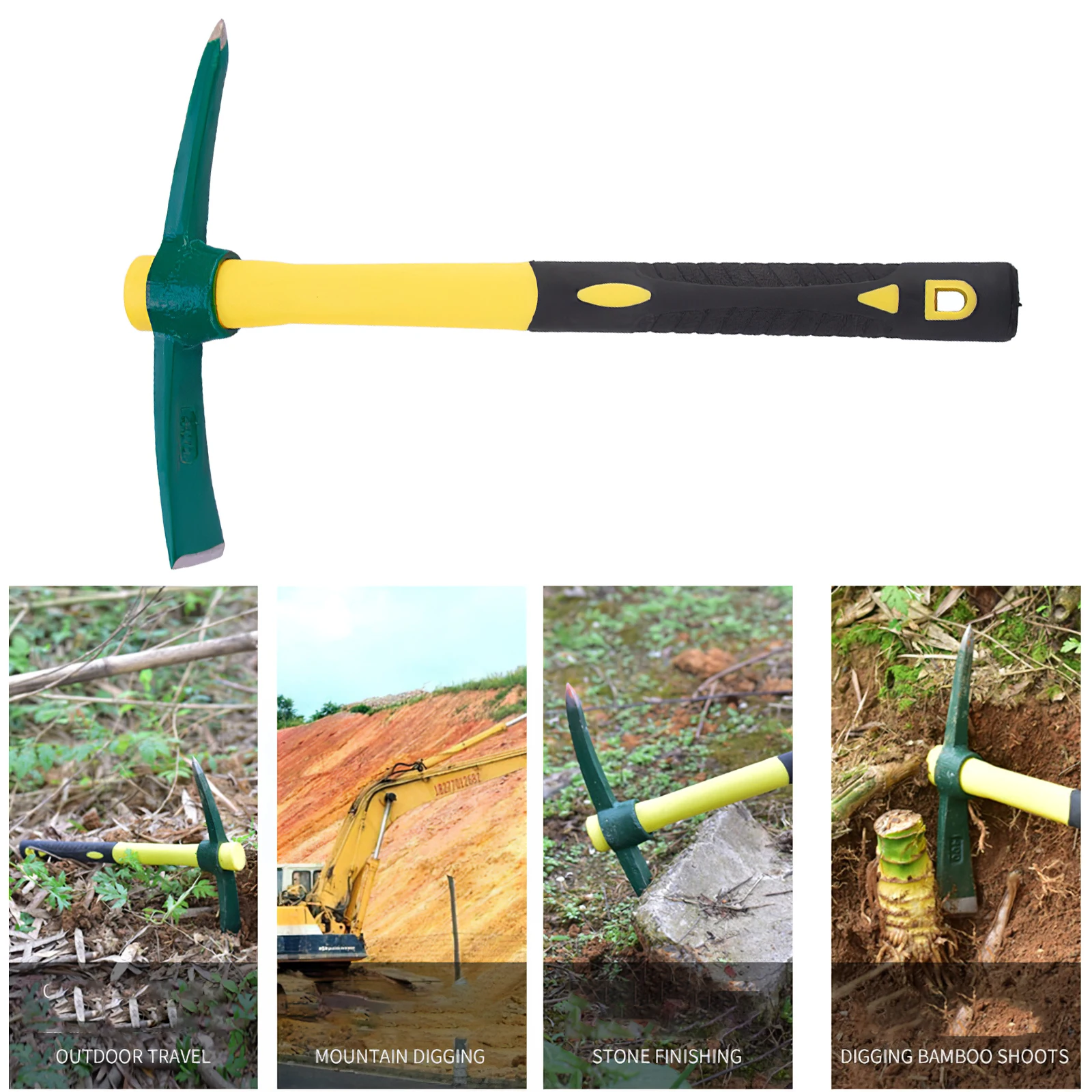 15Inch Pick Mattock Hoe Forged Weeding Garden Pick Axe with Rubber Handle Pickaxe For Gardening Loosening Soil Camping Planting