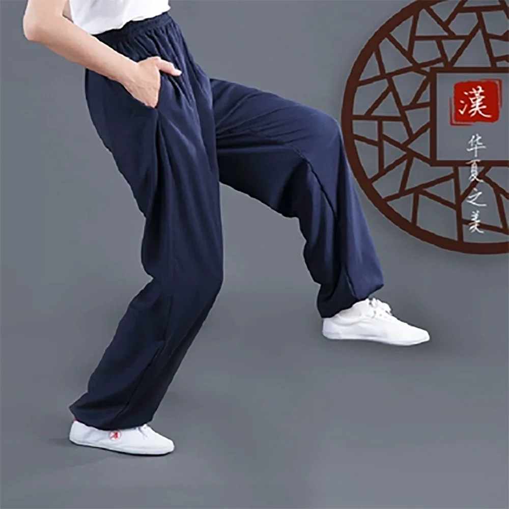 100% Cotton Martial Arts Pants Kung Fu Tai Chi Pants Martial Arts Wushu Wing Chun Trousers Practicing Men's Loose Trousers