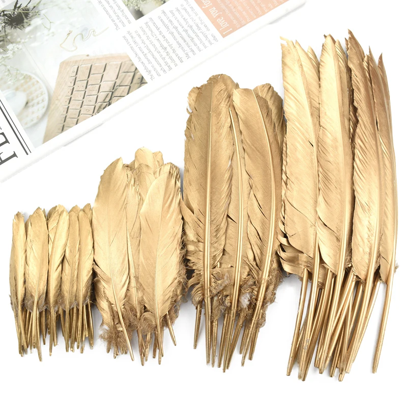 Gold Silver Goose Feathers for Crafts Duck Turkey Golden Feather Decor Jewelry Handicrafts Wedding Party Decoration Accessories