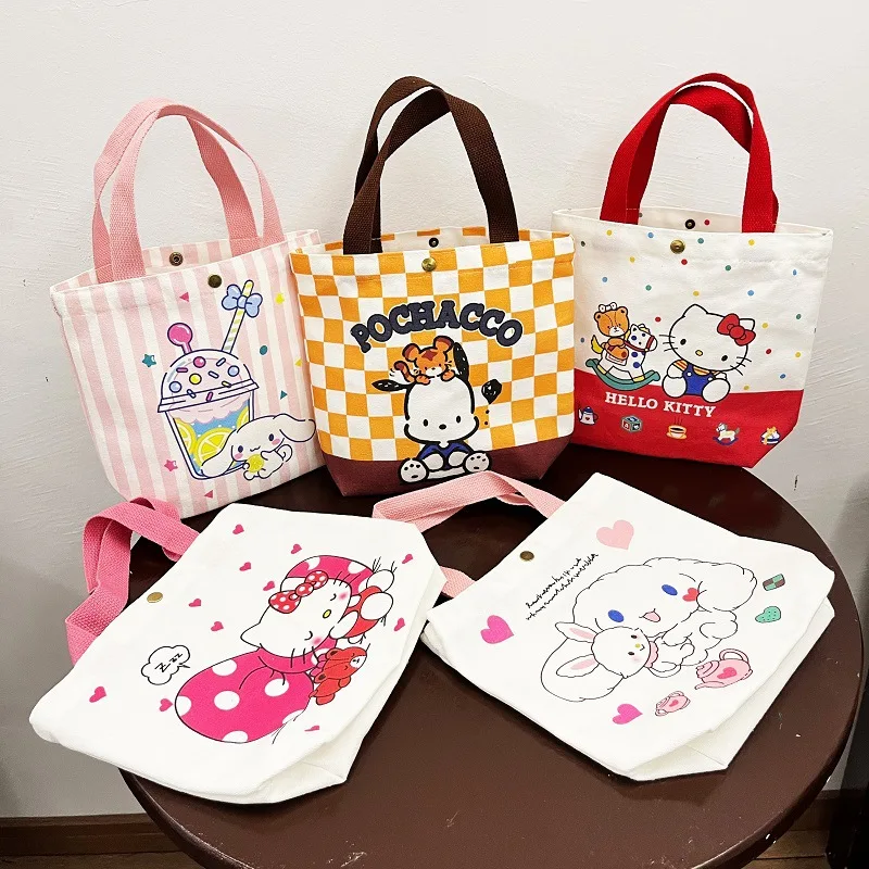 

Kawaii Sanrio Cartoon Handbag Cute Kuromi My Melody Cinnamoroll Pochacco Pom Pom Purin Anime Canvas Bag Fashion Student Book Bag