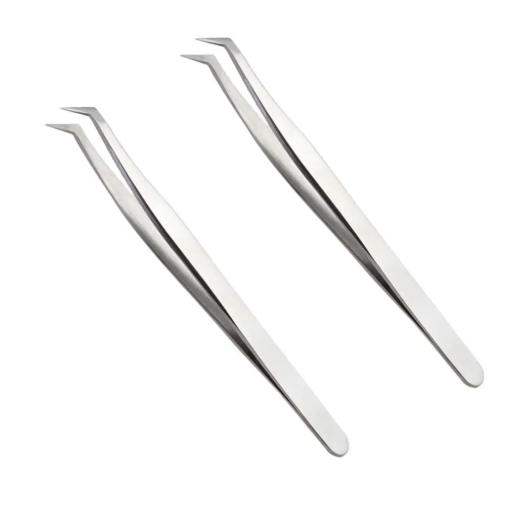 2Pcs 고정밀 속눈썹 연장 핀셋 가짜 속눈썹 적용 살롱용 프리미엄 금속 경량 접목 핀셋