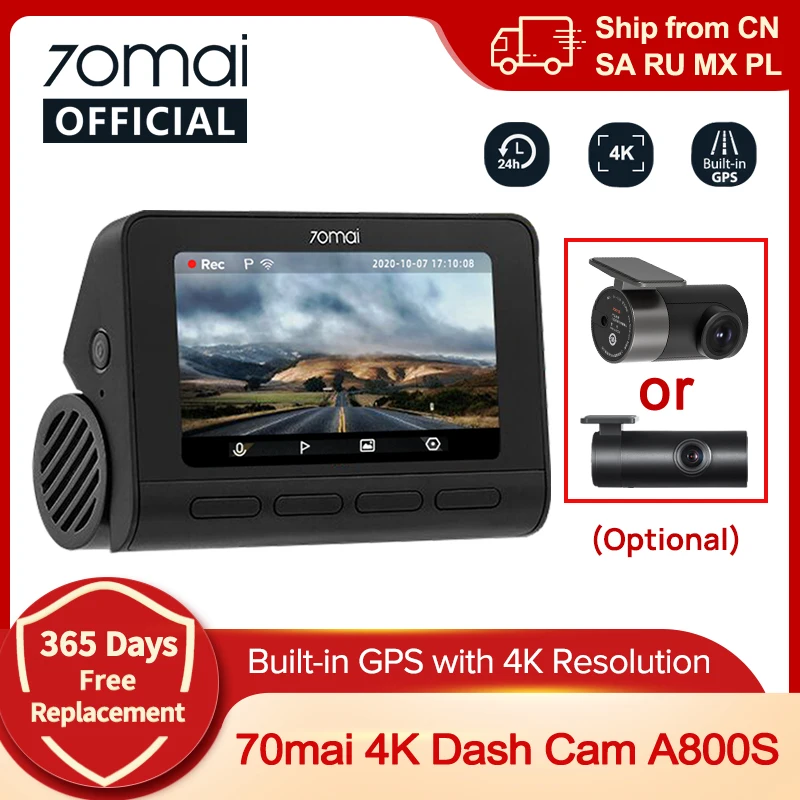 70mai 4K Dash Cam A800S Built-in GPS ADAS 140°FOV 70mai Camera Car DVR 24H Parking Monitor Front Cam Only, Support Rear Cam