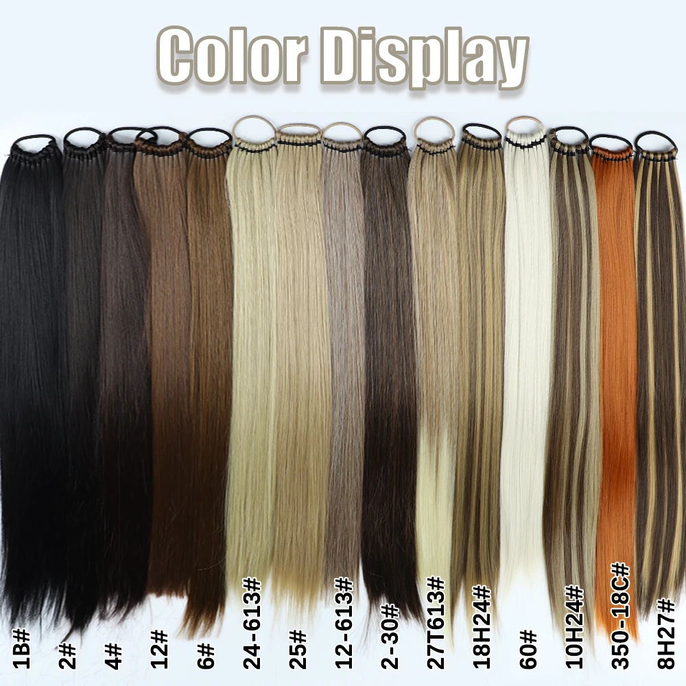 Synthetic Long Straight Ponytail With Elastic Band Wrap Around Straight Ponytail Extension Heat Resistant Pony Tail For Women images - 6