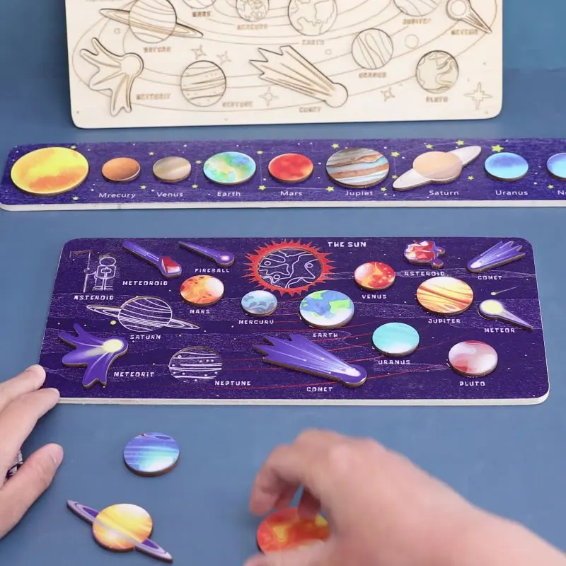 Sistema solar de madeira quebra-cabeça crianças jogo de tabuleiro