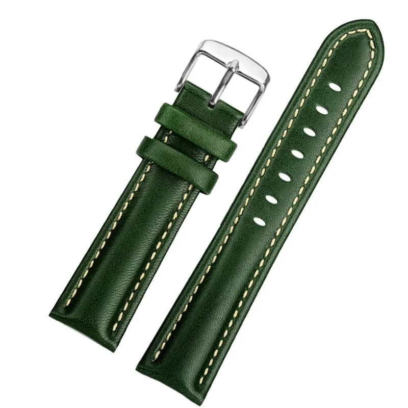 Elegant Green Leather Watch Strap with Butterfly Clasp - Soft Cowhide Band & Tool Included