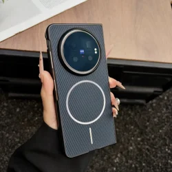 Carbon Fiber Texture Magnetic Wireless Charging Case - Hard Plastic Cover for VIVO X Fold6 (Dark Blue)