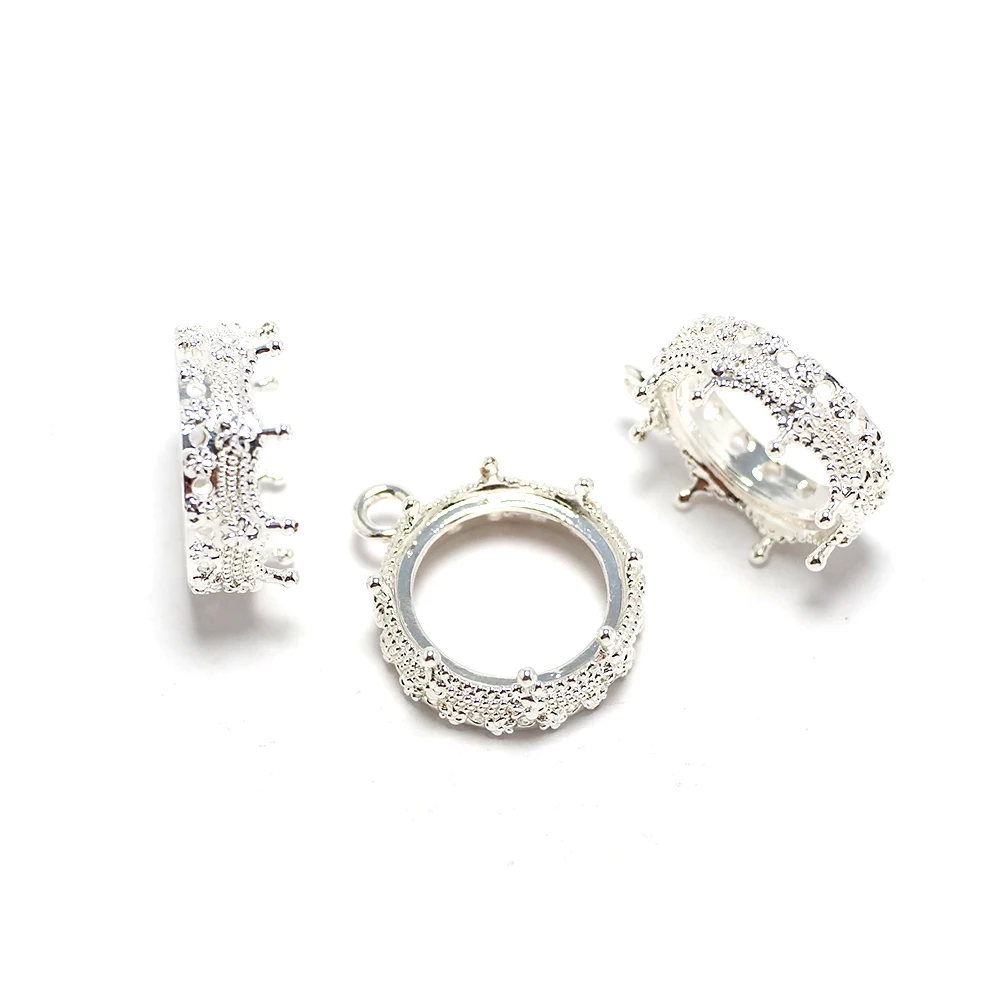 

2pcs Crown Earring Charms,Silver Plated Brass Pendant Tray,Round Charms For Jewelry Earrings Making,Vintage Necklace Pendant