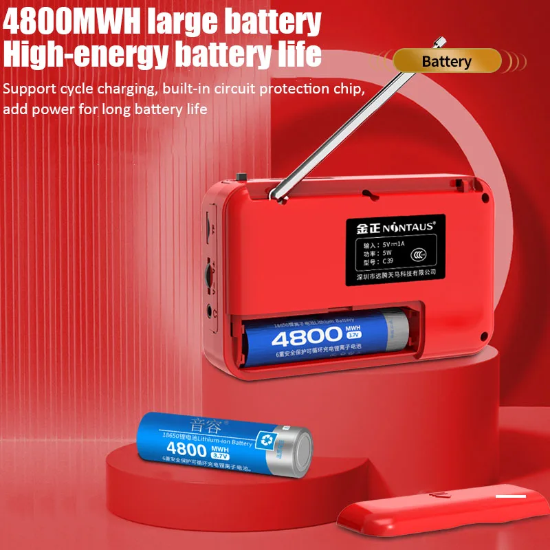 Mini FM Radio Portable Radios Receiver Bluetooth Stereo Speaker MP3 Player with MIC/LCD Display Support TF Card Headphones Play