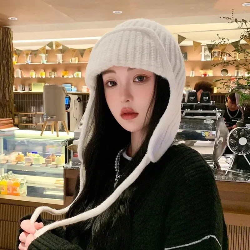 [韓国] earflap warmer beanie Ear Flaps Knit Hat Winter Warm Cuff Beanie Skull Cap Outdoor