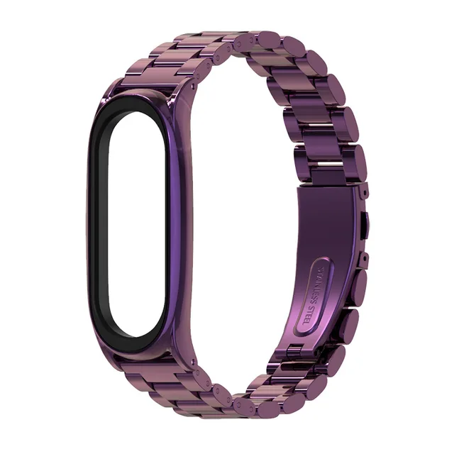Strap For Xiaomi Mi Band 3 4 5 Wrist Metal Bracelet Screwless Stainless Steel MIband for Mi Band 4 3 5 Strap Wristbands Pulseira 6 plus purple