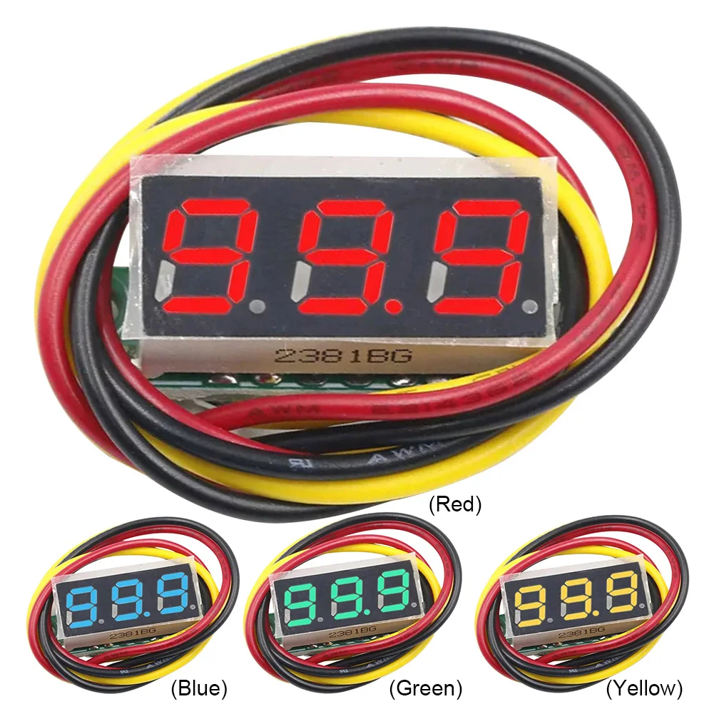 Voltmetro Digitale LED 0-100V DC - Display 3 Cifre, Protezione Inversione, Colori Diversi - Foto 2