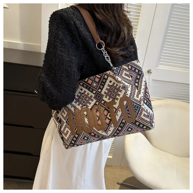 Letter Fashion Shoulder Bag Trend Elegant Simple Handheld Oxford Butto Extra Large Capacity Women's Luxury Brand Shoulder Bag