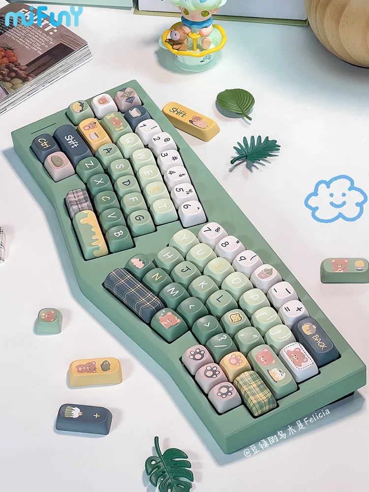 

MiFuny Matcha Bear Keycap Set Hi75 Green MOA Cherry profile Keycaps Custom Artisan Key Caps for Mechanical Keyboard Cute Keycap