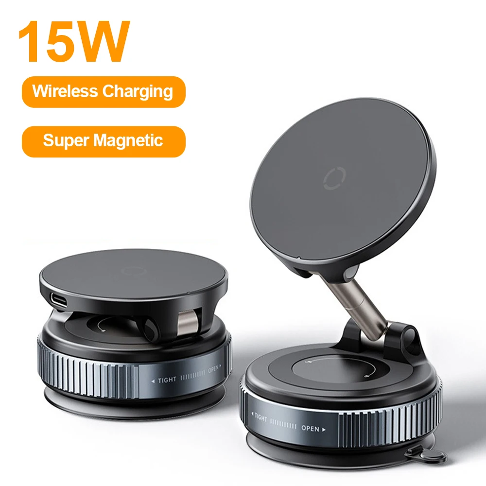 15W Wireless Car Charger with RGB Lighting and Vacuum Suction Cup