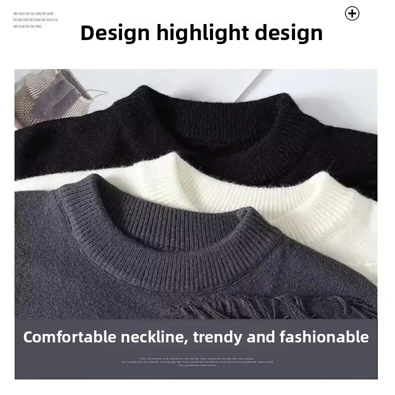 Pulls tricotés en polaire à manches longues et col rond pour hommes