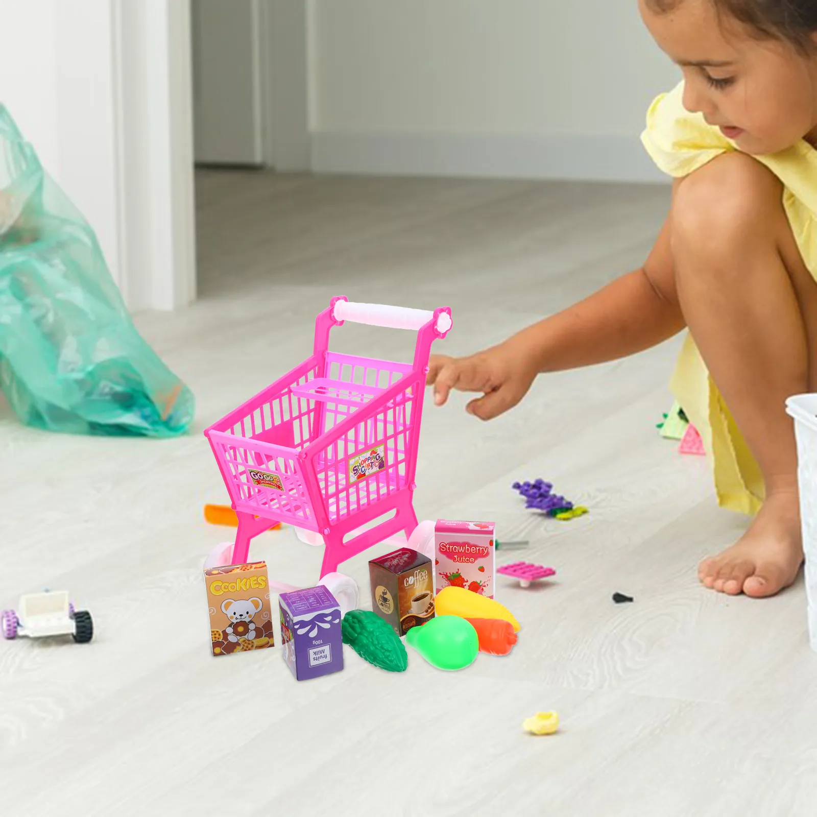 1Pcs 어린이 미니 쇼핑 카트 시뮬레이션 슈퍼마켓 트롤리 어린이 놀이용 보관함 교육용 독립 도우미