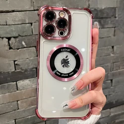 Magsafe Plating Clear Magnetic Phone Case Cover for Galaxy S21 FE 5G (Pink)