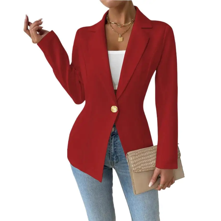 Women Slim Fit Solid Blazer for Spring Summer Business Workwear