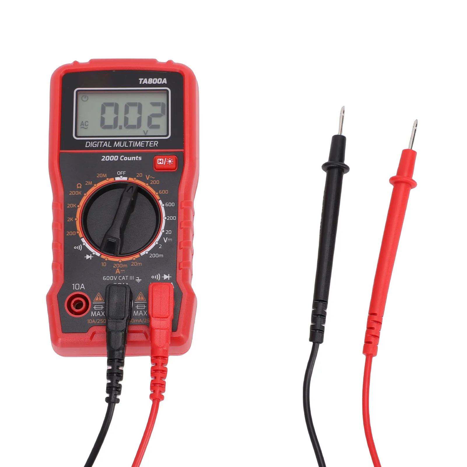 TA800A 2000자리 자동 범위 조정 멀티미터(전기 테스트용) AC/DC 전압, 전류, 저항, NCV 및 연속성 테스트 기능 포함