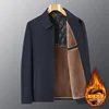 Spring Casual Business Men Jacket Fleece Coats Slim Turn Down Collar Zipper Simple Middle-Aged Elderly Clothes Office Outerwear 3