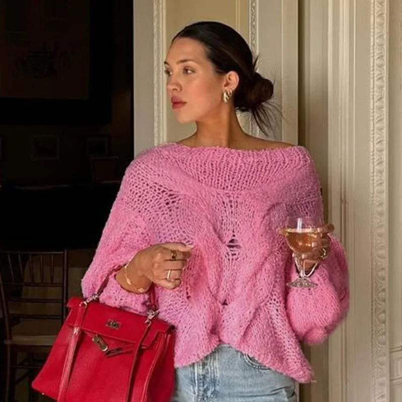 Casual Knitwear Sweater Pullover Female Loose Fashion See-Through Autumn Beach Holiday Clothes Women's Knit Pullover