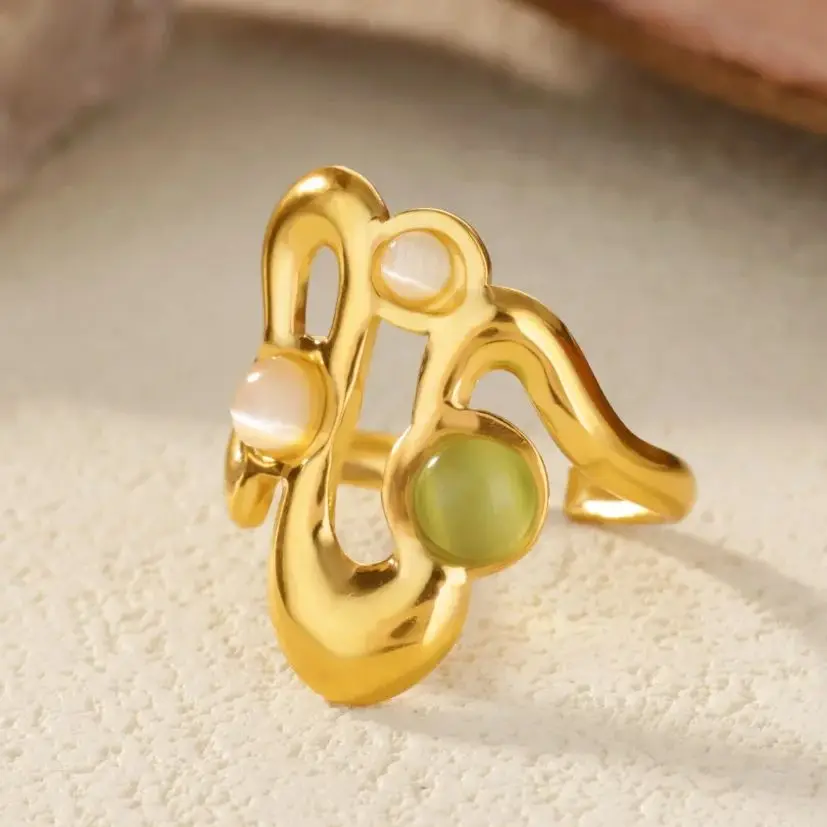 Fashion Natural Stone Wave Rings For Women