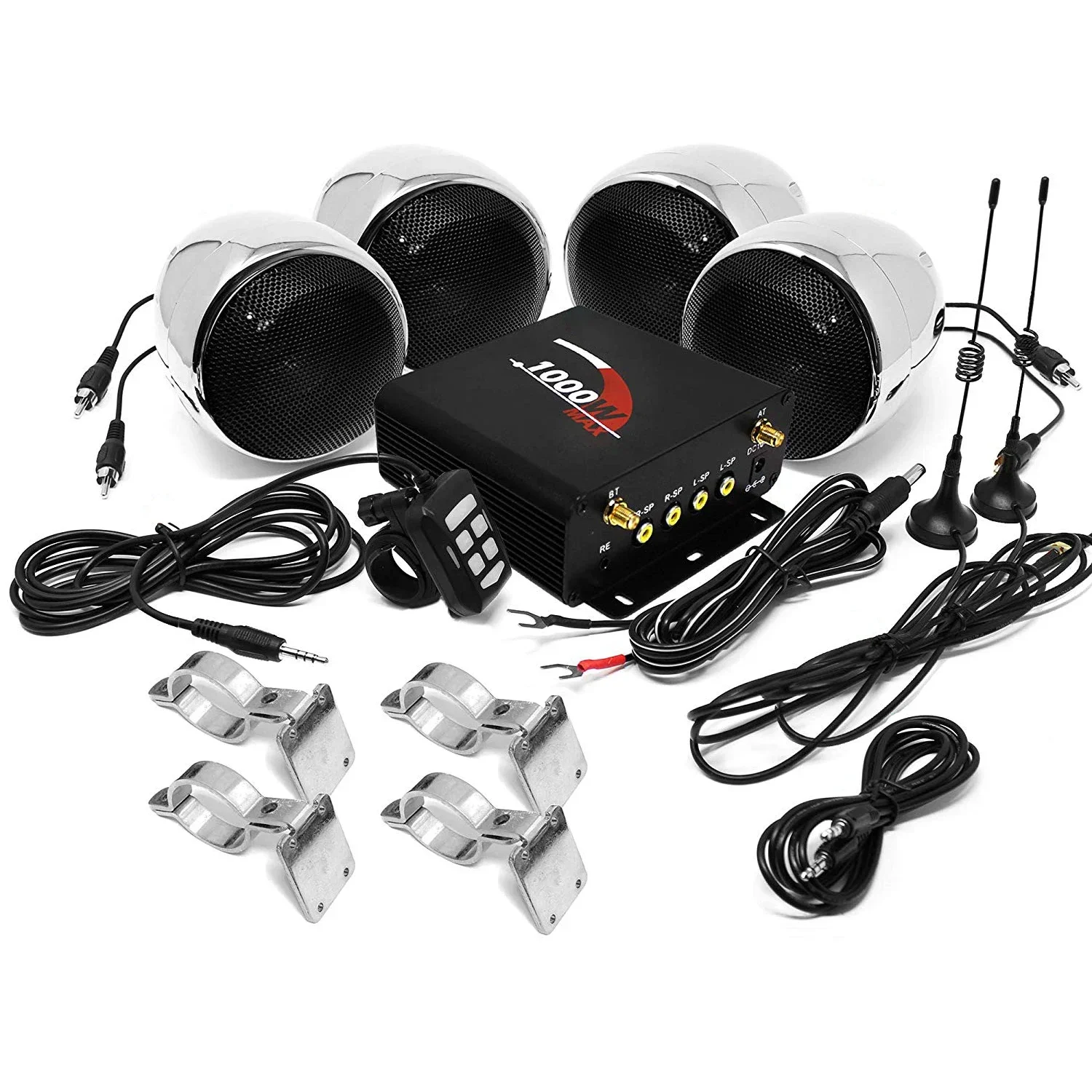 1000W Amplifier 4 Speakers Motorcycle ATV UTV Boat Bluetooth Stereo System