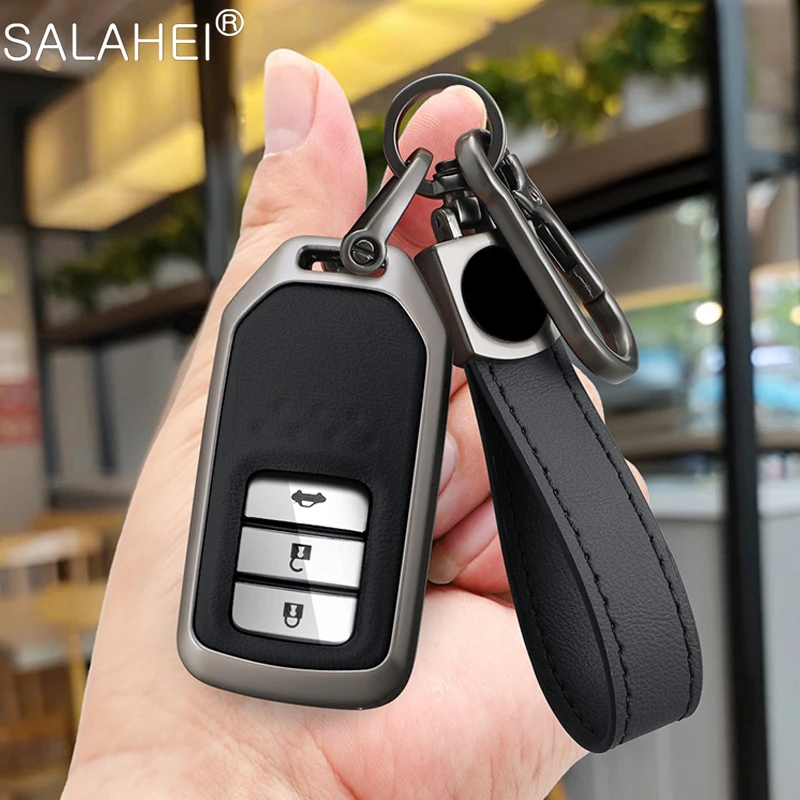 

Leather Car Remote Key Case Cover Holder Shell Fob For Honda Vezel City Civic Jazz BRV BR-V HRV Protector Keychain Accessories