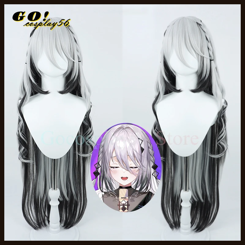 

Sophia Valentina Cosplay Wig 110cm Long Braided Hair Grey Mixed Black Bangs VTuber Youtuber Girls Headwear