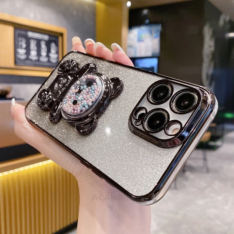 Glitter Bright Plating Bear Holder Silicone Stand Case Cover