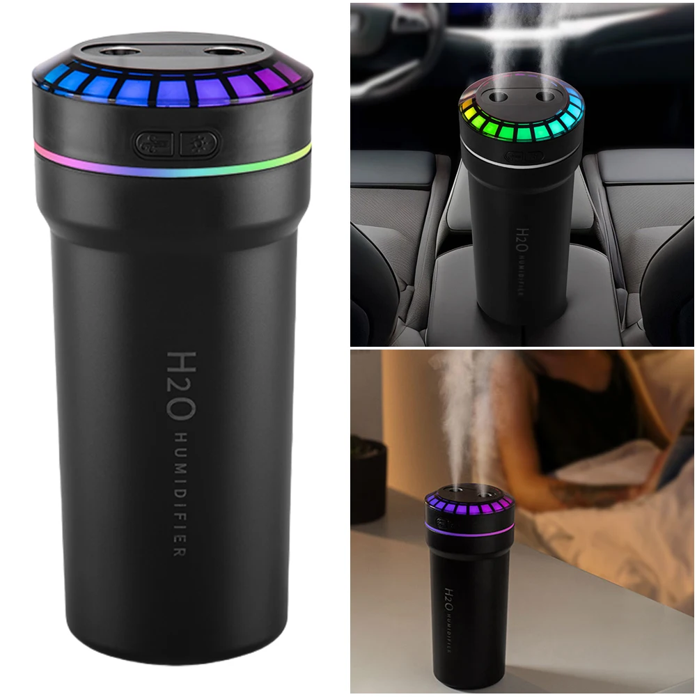 300ml 더블 스프레이 차량용 미니 가습기, 무드등 내장 다이나믹 가습기, 스마트 감지 가습기 (가정, 사무실, 방용)