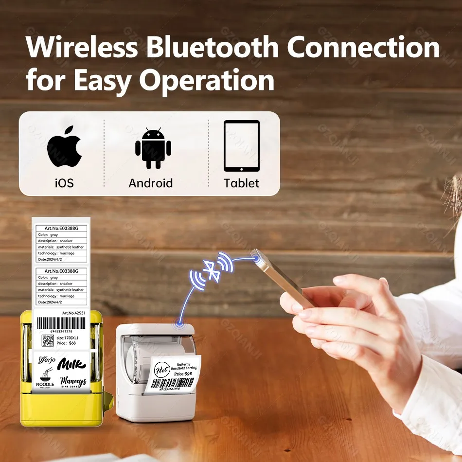 HPRT New1 Bluetooth Thermal Label Printer, 25-50mm Portable Sticker Printer Label Maker Compatible Android&iOS, or 1Roll Label