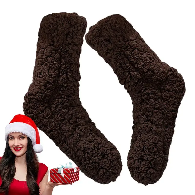 

Теплые носки, зимние мягкие пушистые носки для женщин, подарок на день, очень толстые Нескользящие изолированные теплые короткие носки для холодной погоды