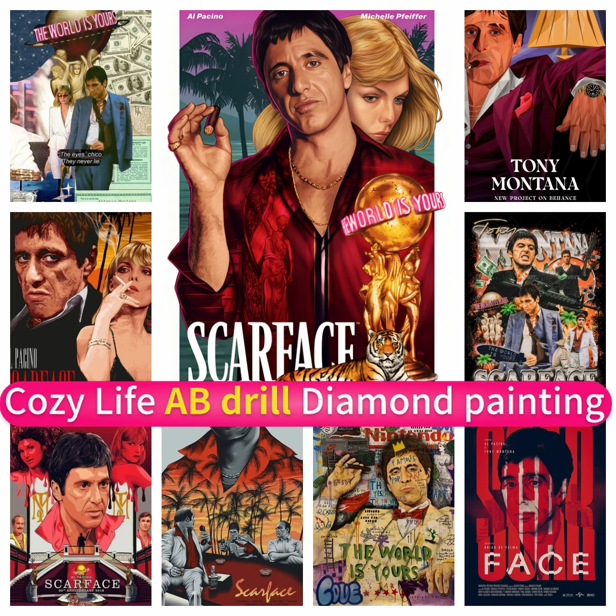 

Vintage Scarface Tony Montana Movie Art Mosaic 5D DIY AB Diamond Painting Embroidery Corss Stitch Kit Full Drill Round Square