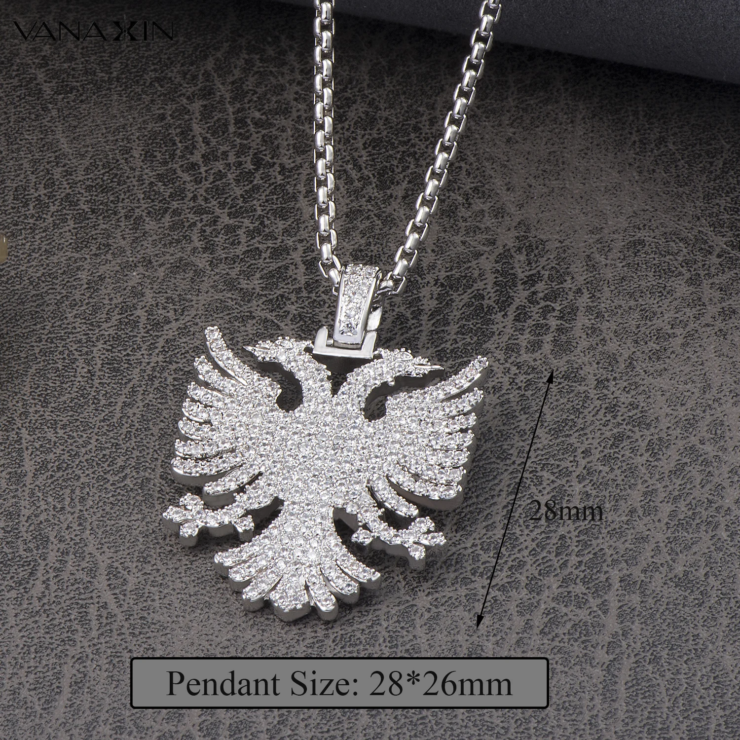 VANAXIN Iced Out Albanian Eagle Pendant  Hip Hop Necklace for Men 14k Gold Color CZ Zircon Folk  National Style Jewelry Gift 5