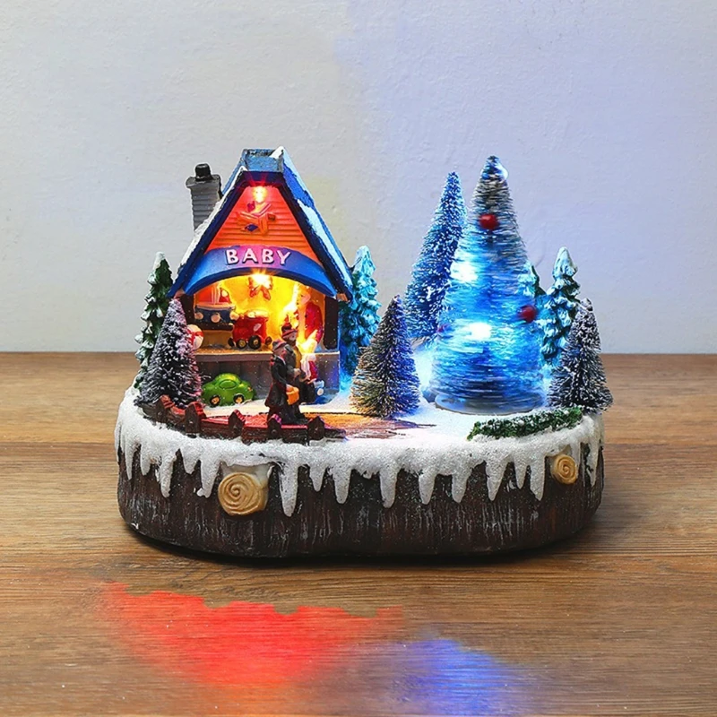 

Glowing Singing Rotating Christmas Shop House Ornaments Xmas House Desktop Decoration with LED Lights Home Festival DXAF