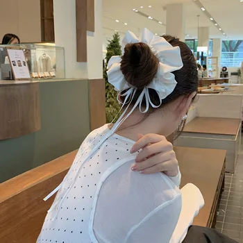Fascia per capelli in raso bianco stile balletto, nastro lungo, fascia per intestino crasso, coda di cavallo da donna, fascia in pelle, accessorio per capelli di fascia alta