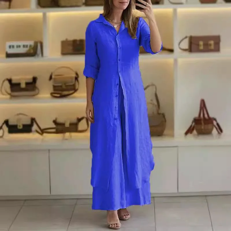 Cotton Linen Women Blouse Dress Suits Casual