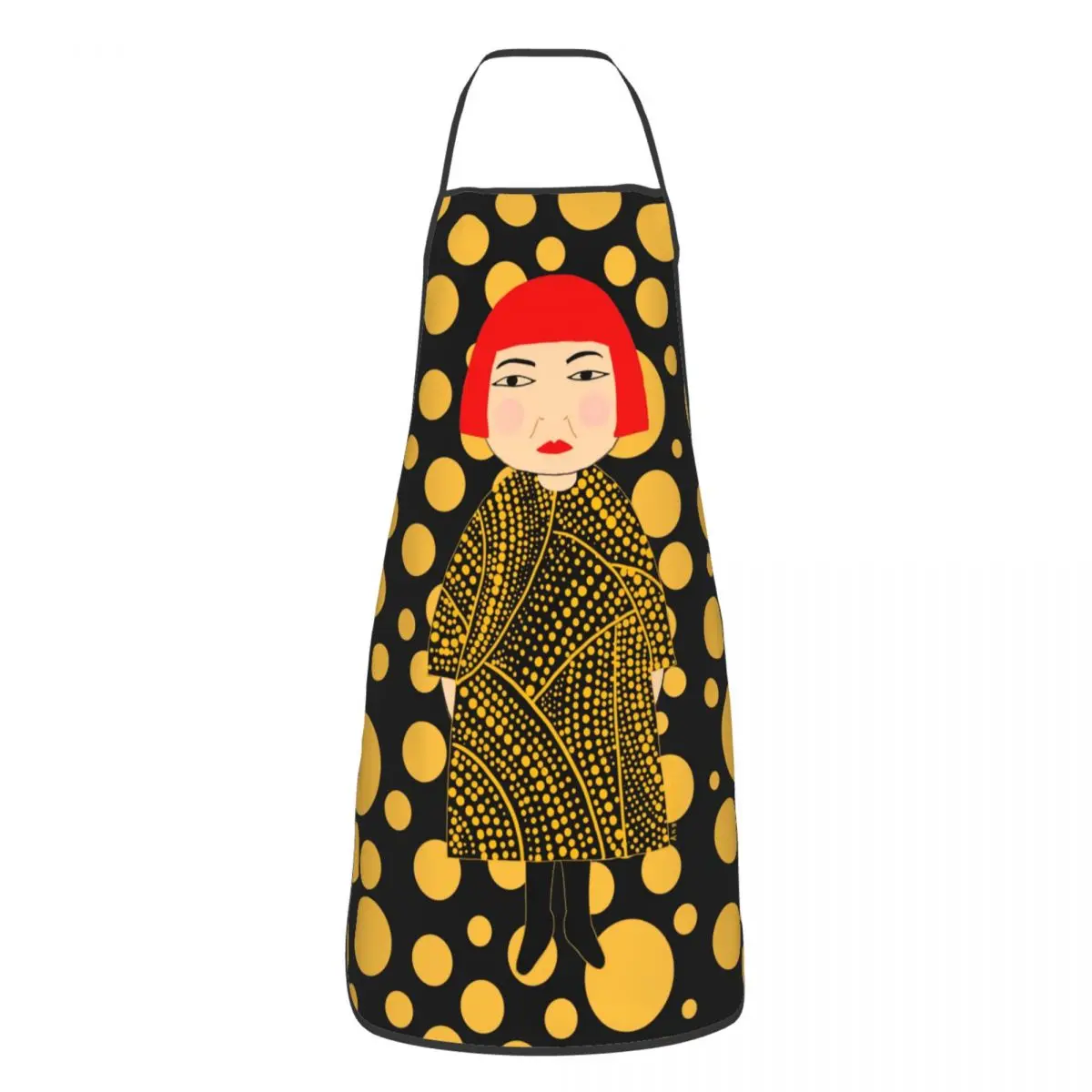 

Изготовленный На Заказ фартук Yayoi Kusama для мужчин и женщин, унисекс, для взрослых, шеф-повара, кухня, желтый горошек, Кухонный Фартук с рисунком