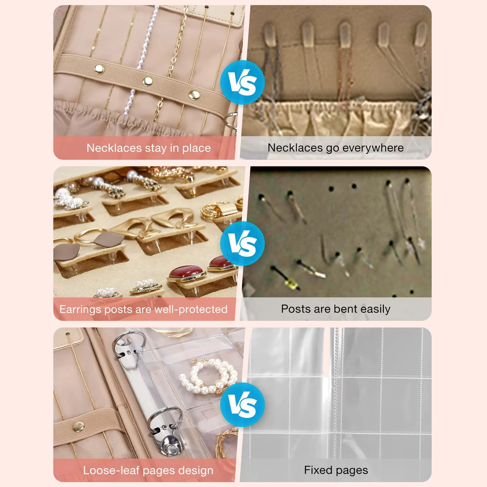 Jewelry Travel Organizer Case with Clear Bags and Zipper Pouches