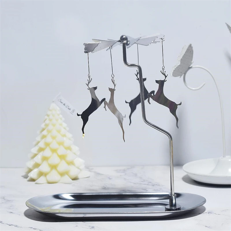 

2 PCS Sliver Candle Holder Plate Tray Rotating Stainless Steel Aromatherapy Candle Romantic Rotating Lantern Home Decoration