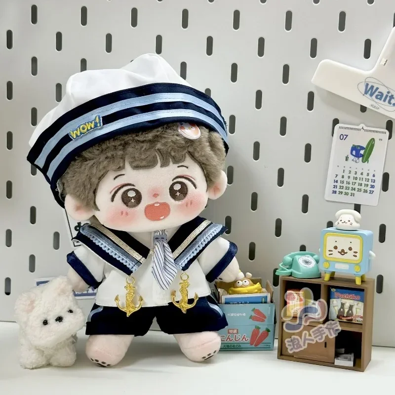 New Handmade 4pc/set Cream College Doll Clothes 20cm White College Coat Jk School Uniform Hat Shirt Kpop Doll Clothes Outfits 5